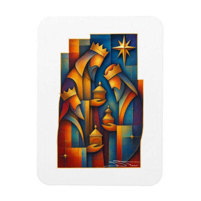 Geometric Magi - Three Wise Men Christmas Star Art Magnet (Vertical)