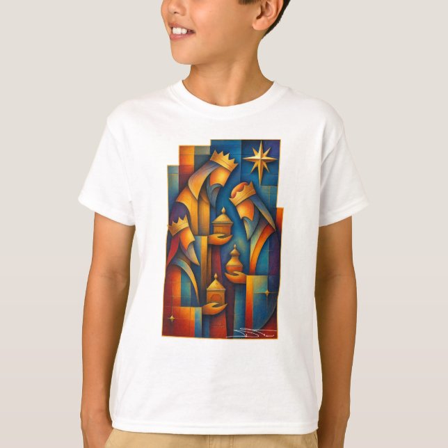Geometric Magi - Three Wise Men Christmas Star Art T-Shirt (Front)