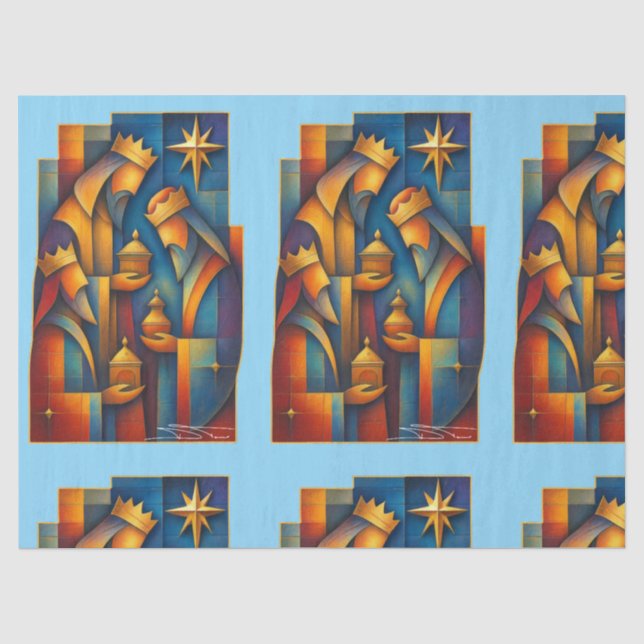 Geometric Magi - Three Wise Men Christmas Star Art Tissue Paper (Front)