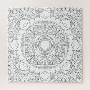 Geometric Mandala Black Lines v2 Coloring Template Jigsaw Puzzle
