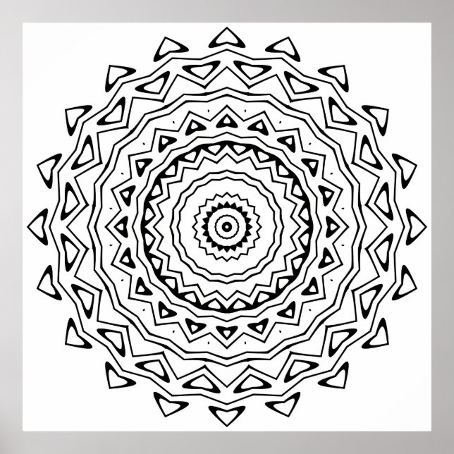 Geometric Mandala Colouring Page with Triangle Rin Poster (Front)