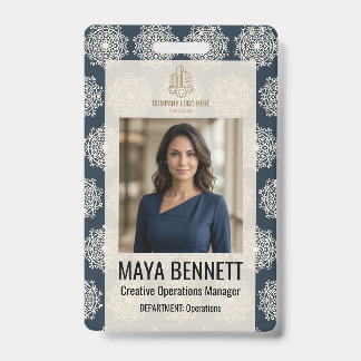 Geometric Mandala Deep Navy Ivory ID Badge