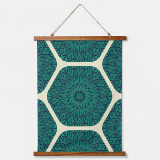 Geometric Mandala Hexagon Pattern – Deep Green & B Hanging Tapestry
