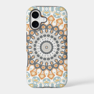 Geometric Mandala in Orange, Gray, and Blue