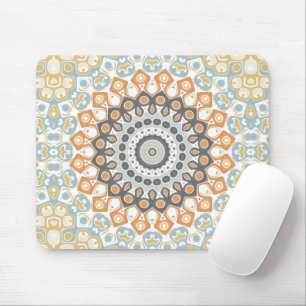 Geometric Mandala in Orange, Grey, and Blue Mouse Pad