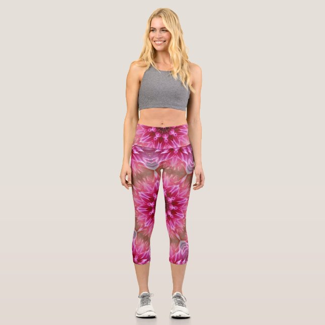 Geometric Mandala Pink Flower Pattern-67545 Capri Leggings (Front)