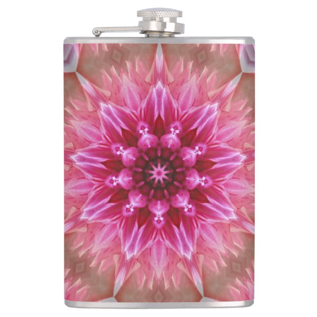 Geometric Mandala Pink Flower Pattern-67545 Hip Flask (Front)