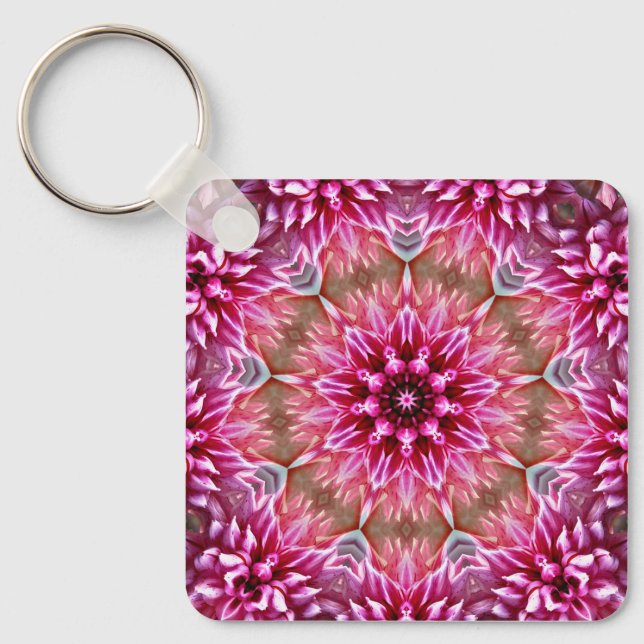 Geometric Mandala Pink Flower Pattern-67545 Key Ring (Front)