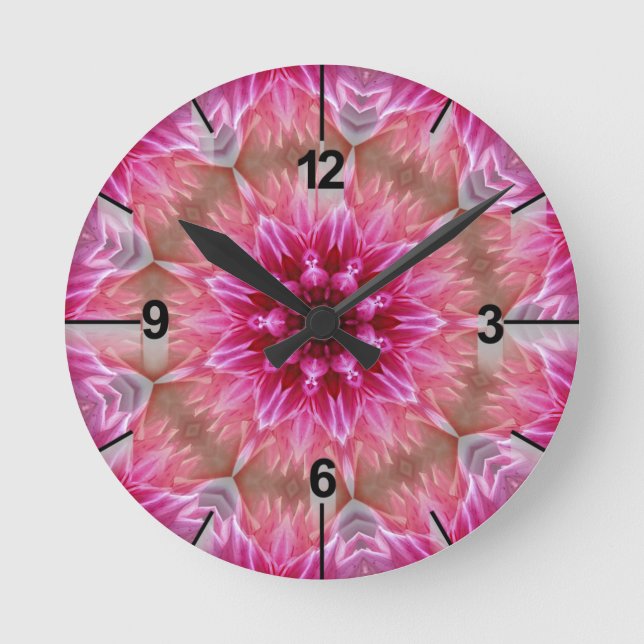 Geometric Mandala Pink Flower Pattern-67545 Round Clock (Front)