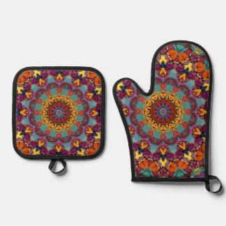 Geometric Mandala Purple Blue Design-64351 Oven Mitt & Pot Holder Set