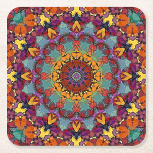 Geometric Mandala Purple Blue Design-64351 Square Paper Coaster