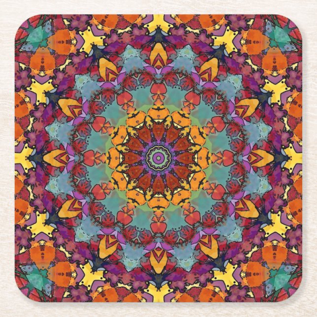 Geometric Mandala Purple Blue Design-64351 Square Paper Coaster (Front)