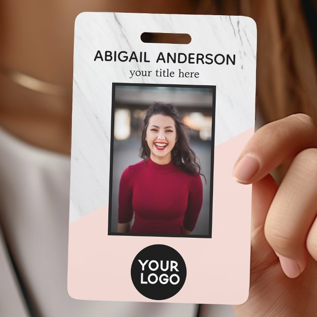Geometric Marble Modern Blush Pink Photo ID Work ID Badge (Creator Uploaded)