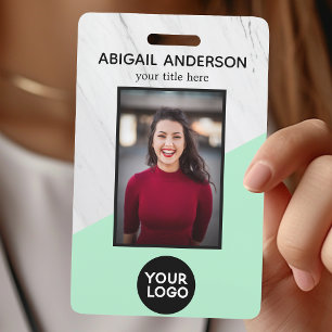 Geometric Marble Modern Neo Mint Photo ID Work ID Badge