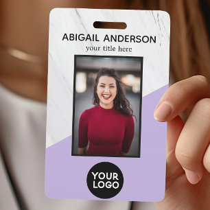 Geometric Marble Modern Purple Photo ID Work ID Badge