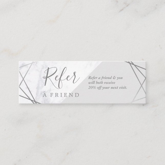 Geometric Marble Silver Grey Mini Promo Referral Mini Business Card (Front)