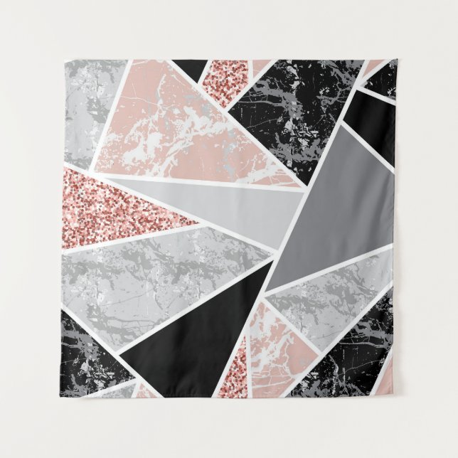 Geometric Marble with Pink Glitter: Seamless Tapestry (Front)