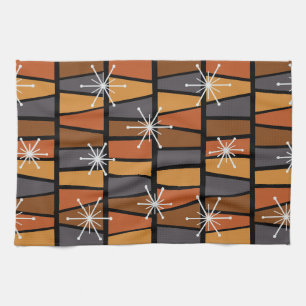 Geometric MCM Abstract Burnt Orange Tea Towel