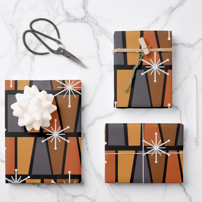 Geometric MCM Abstract Burnt Orange Wrapping Paper Sheet (Front)
