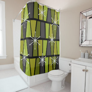 Geometric MCM Abstract Olive Green Shower Curtain