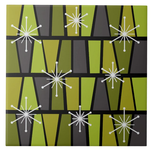 Geometric MCM Abstract Olive Green Tile (Front)