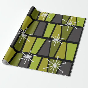 Geometric MCM Abstract Olive Green Wrapping Paper