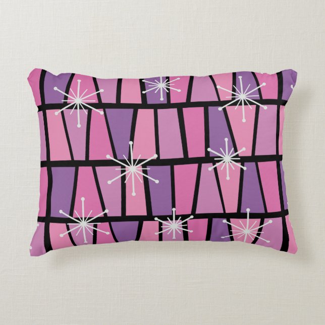 Geometric MCM Abstract Pink Purple Decorative Cushion (Front)