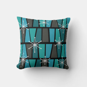 Geometric MCM Abstract Turquoise Teal Cushion