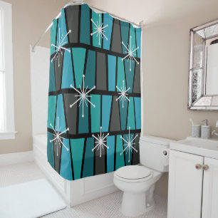 Geometric MCM Abstract Turquoise Teal Shower Curtain