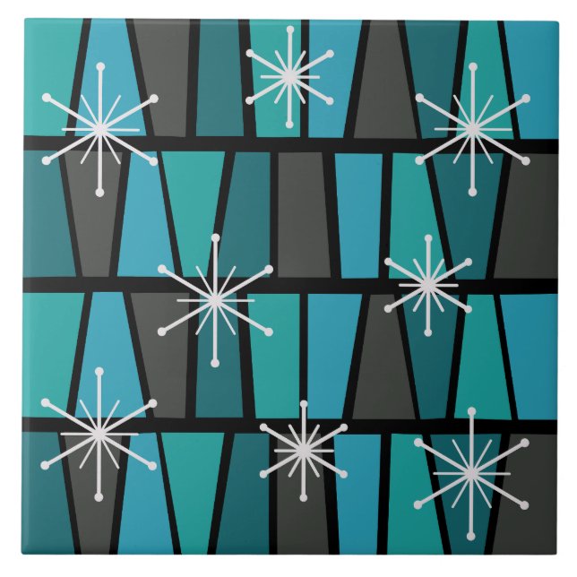 Geometric MCM Abstract Turquoise Teal Tile (Front)