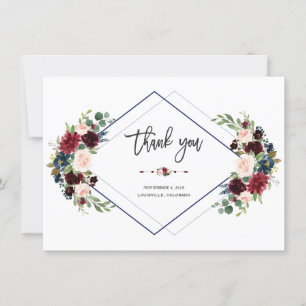Geometric Merlot Navy Floral Wedding Thank you