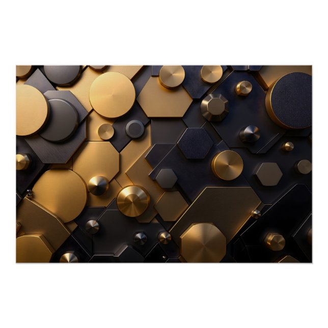 Geometric Metallic Abstract Wall Art – Gold and Bl (Front)