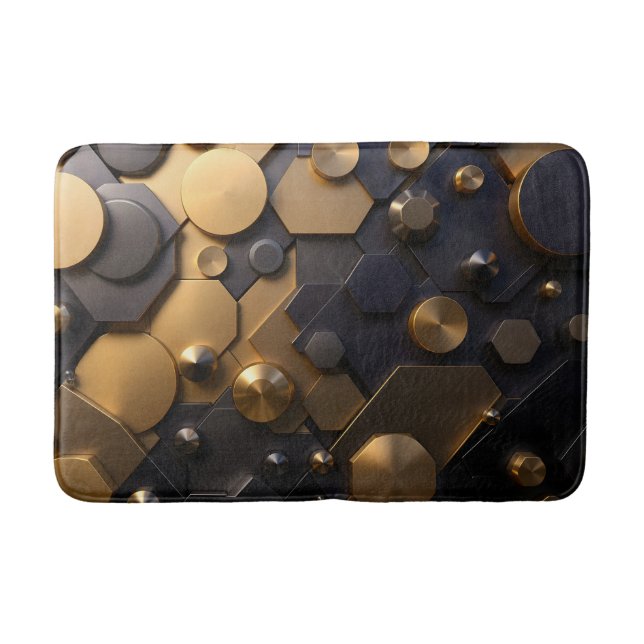 Geometric Metallic Abstract Wall Art – Gold and Bl Bath Mat (Front)