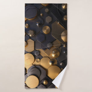 Geometric Metallic Abstract Wall Art – Gold and Bl Bath Towel