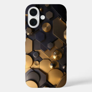 Geometric Metallic Abstract Wall Art – Gold and Bl iPhone 16 Case
