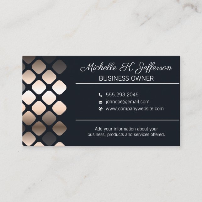 Geometric Metallic Pattern | Black Business Card (Front)