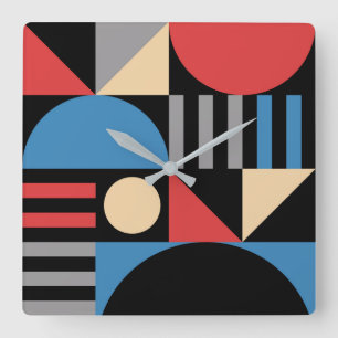 Geometric Mid Century Modern Pattern Square Wall Clock