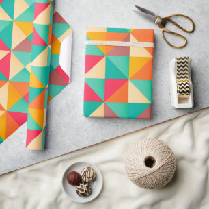 Geometric Mid Century Retro Trendy Colourful  Wrapping Paper