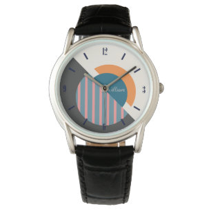 Geometric minimal design with custom name watch
