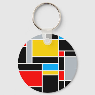 Geometric Minimal Mondrian Style Colour Compositio Key Ring