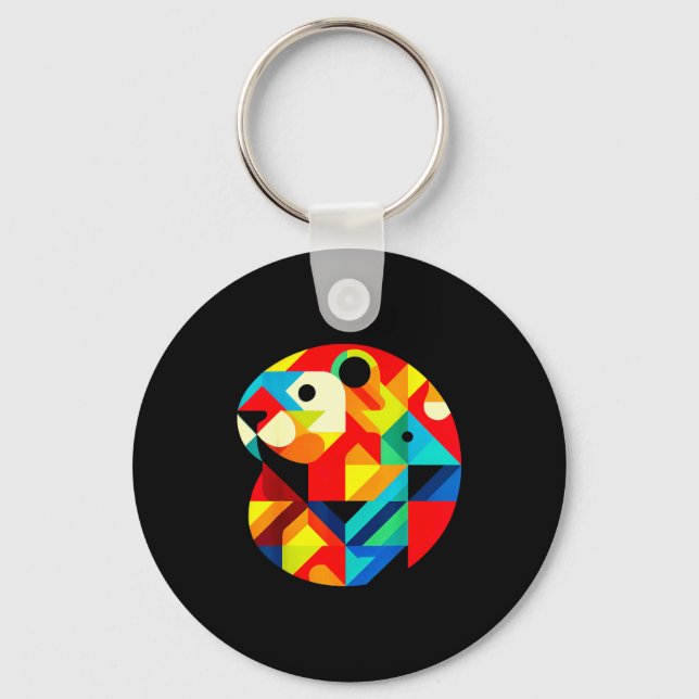 Geometric Minimalism Modern Illustration Groundhog Key Ring (Front)
