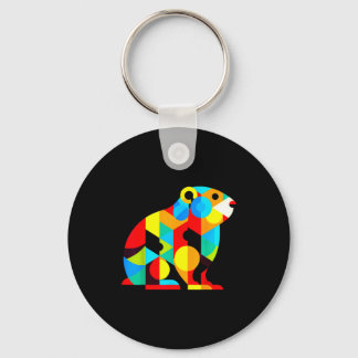 Geometric Minimalism Modern Illustration Groundhog Key Ring