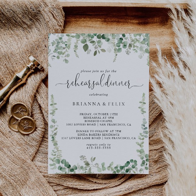 Geometric Minimalist Eucalyptus Rehearsal Dinner  Invitation (Creator Uploaded)