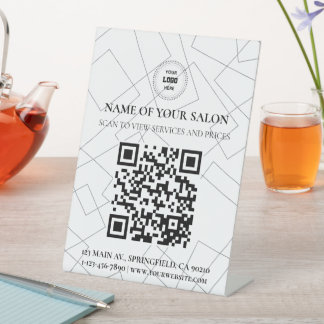 Geometric Minimalist QR Code Salon Services Sign