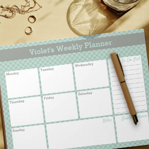 Geometric Mint & Grey Custom Weekly Planner Notepad