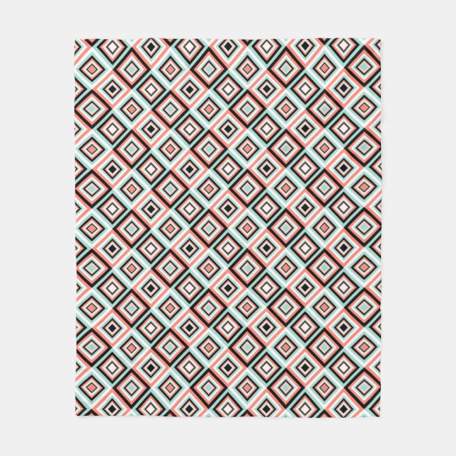 Geometric Mint Orange Tile Pattern Fleece Blanket (Front)