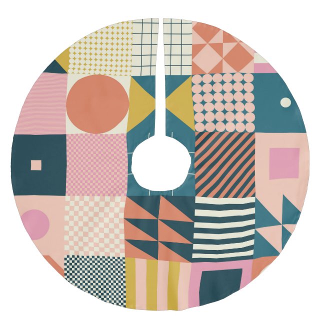 Geometric Modern Abstract: Colourful Design Brushed Polyester Tree Skirt (Front)
