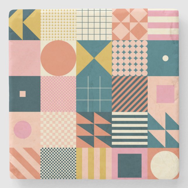 Geometric Modern Abstract: Colourful Design Stone Coaster (Front)