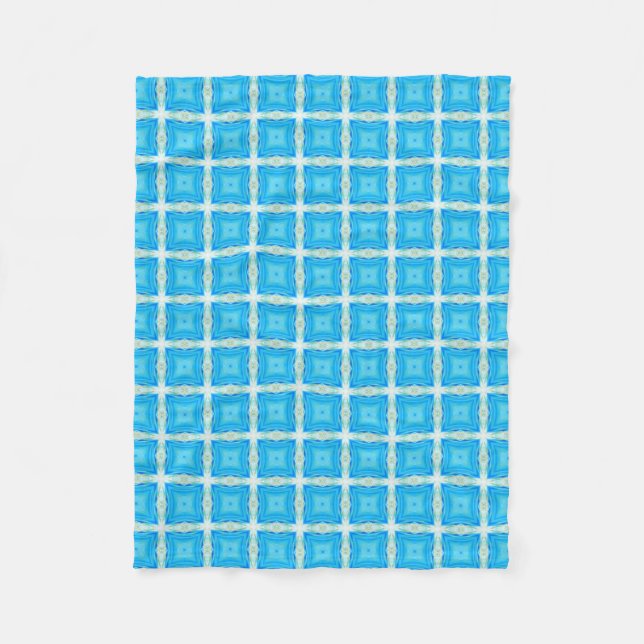 Geometric modern art electric blue squares fleece blanket (Front)