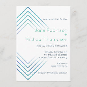 Geometric Modern Blue Watercolor Wedding Invitation